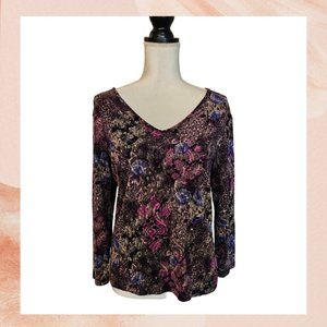 Soft Black Floral Print V-Neck Blouse